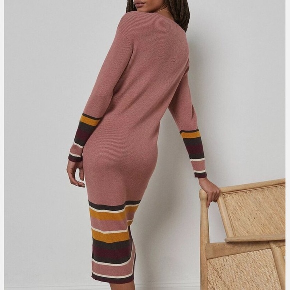 Anthropologie Saturday Sunday Parvati Knit Midi Dress Medium Rose Pink Striped - Picture 7 of 7